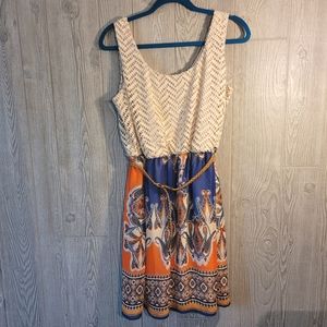 AUW Crochet Top Patterned Dress- LG